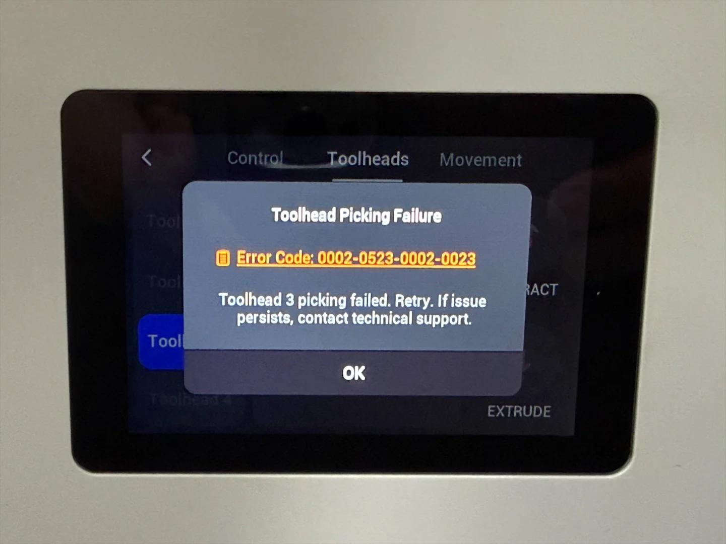  Snapmaker U1 Baskı Kafası 1 Alma Hatası (0002-0523-0000-0021)